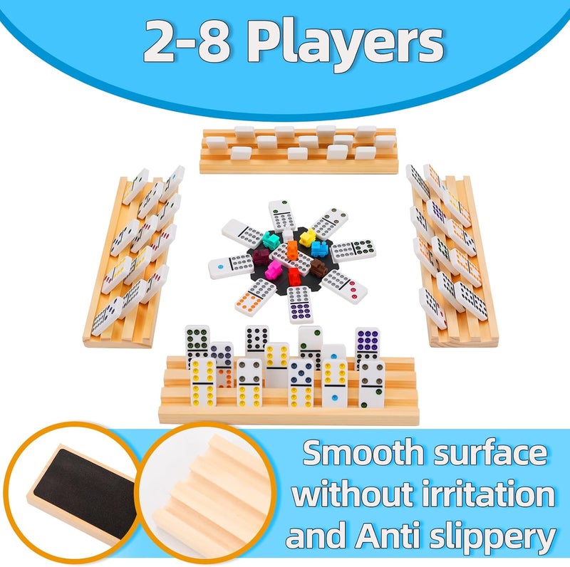 Doreimi Store Mexican Train Dominoes Set with 8 Wooden Holders, Double 12 Colored Dot Dominoes with Update Hub, Travel Domino Train Game with 91 Tiles and Portable Carry Case, Family Board Team Games - Image 4